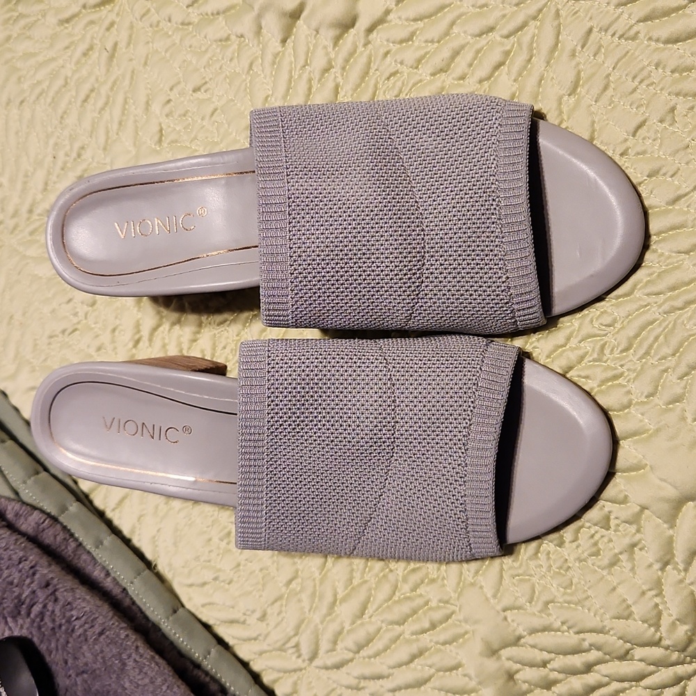 Vionic Fleur Slide On Mule Grey/Blue